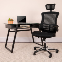 Flash Furniture BL-X-5H-GG High Back Black Mesh Executive Swivel Office Chair with Flip-Up Arms